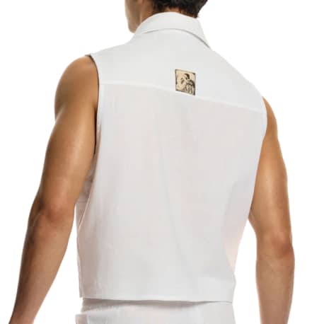 Modus Vivendi Chemise Crop Sans Manches en Lin Blanche