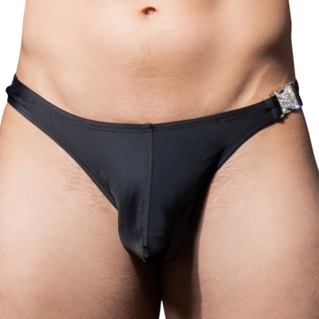 Andrew Christian Unleashed Bling Buckle Bikini Swim Briefs - Black