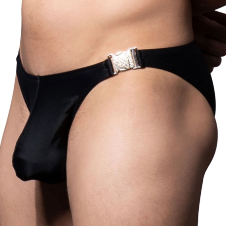 Andrew Christian Unleashed Bling Buckle Bikini Swim Briefs - Black