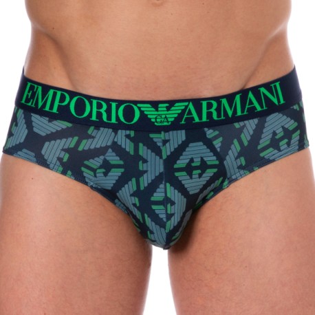 Emporio Armani All Over Printed Microfiber Briefs - Green Eagles