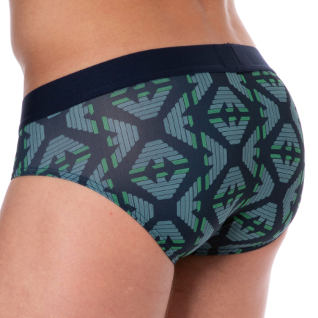 Emporio Armani All Over Printed Microfiber Briefs - Green Eagles