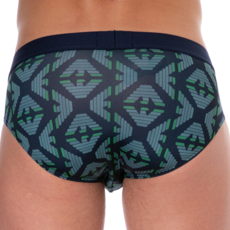 Emporio Armani All Over Printed Microfiber Briefs - Green Eagles