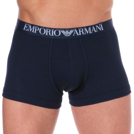 Emporio Armani Ribbed Stretch Cotton Boxer Briefs - Navy
