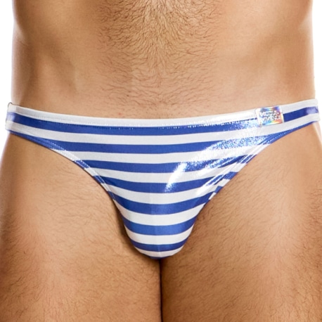 Modus Vivendi Laminated Low Cut Swim Briefs - Blue - White Stripe