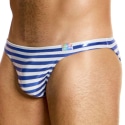 Modus Vivendi Slip de Bain Low Cut Laminated Rayé Bleu - Blanc