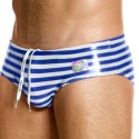 Modus Vivendi Laminated Classic Swim Briefs - Blue - White Stripe