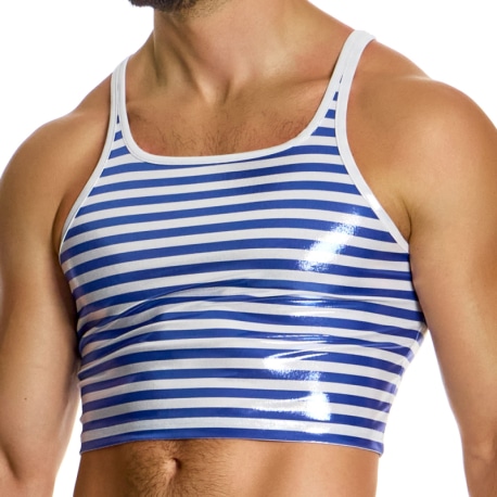 Modus Vivendi Débardeur Crop Laminated Rayé Bleu - Blanc