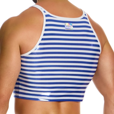 Modus Vivendi Laminated Crop Top - Blue - White Stripe