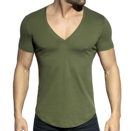 ES Collection Deep V-Neck T-Shirt - Khaki