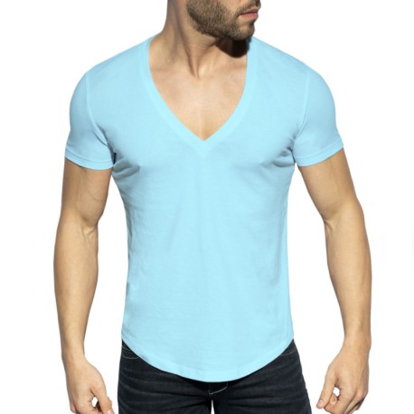 ES Collection T-Shirt Col V Plongeant Bleu Ciel