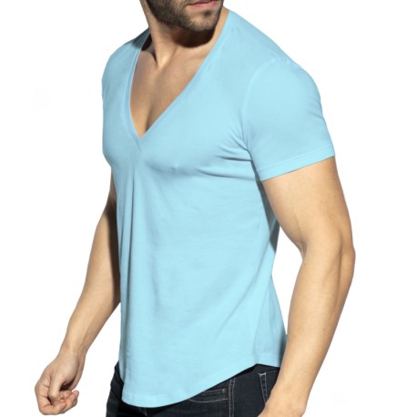 ES Collection Deep V-Neck T-Shirt - Sky Blue