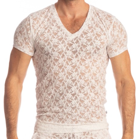 L'Homme invisible White Lotus V-Neck T-Shirt - White