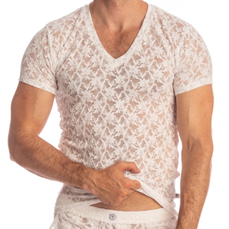 L'Homme invisible T-Shirt Col V White Lotus Blanc