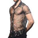 Andrew Christian Sheer Embroidered Lace Shirt - Black