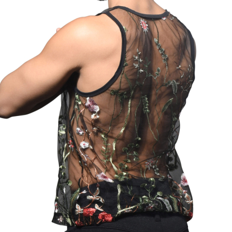 Andrew Christian Sheer Embroidered Lace Tank Top - Black