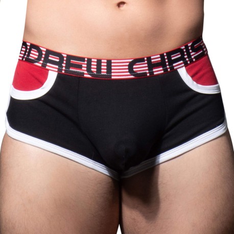 Andrew Christian Shorty Coton Almost Naked Rétro Pocket Noir - Rouge