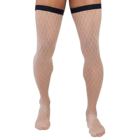 CandyMan Diamond Mesh Thigh Highs - Beige