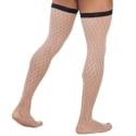 CandyMan Diamond Mesh Thigh Highs - Beige