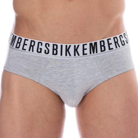 Bikkembergs Lot de 2 Slips Essential Coton Gris Chiné