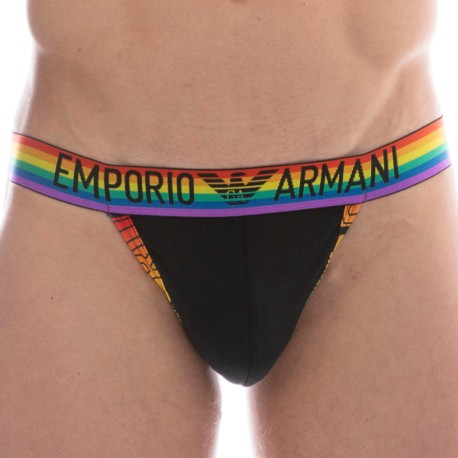 Emporio Armani Jock Strap Rainbow Logo Coton Noir