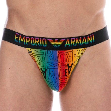 Emporio Armani Jock Strap Rainbow Logo Coton Multicolore - Noir