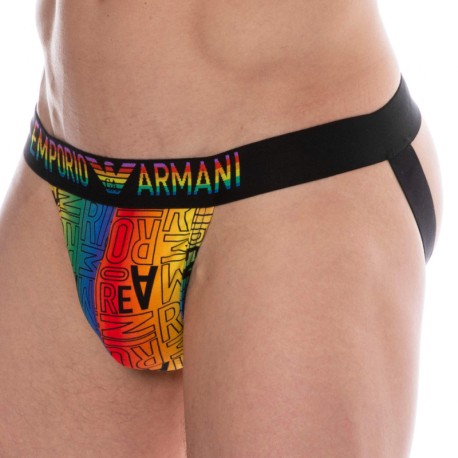 Emporio Armani Jock Strap Rainbow Logo Coton Multicolore - Noir