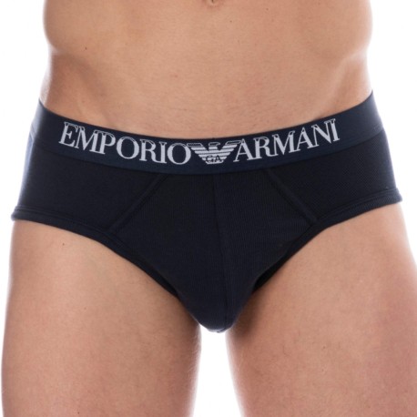 Emporio Armani Ribbed Stretch Cotton Briefs - Navy