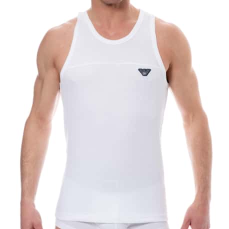 Emporio Armani Ribbed Stretch Cotton Tank Top - White