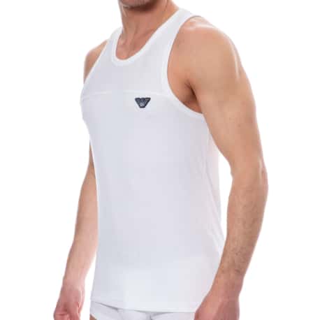 Emporio Armani Ribbed Stretch Cotton Tank Top - White