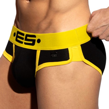 ES Collection Double Side Cotton Briefs - Black - Yellow