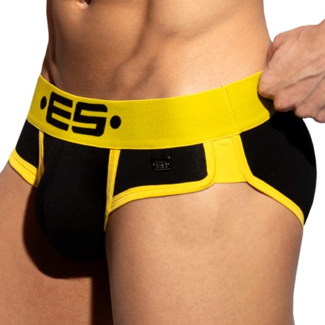 ES Collection Slip Double Side Coton Noir - Jaune