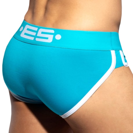 ES Collection Double Side Cotton Briefs - Turquoise - White