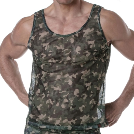 TOF Paris See Through Mesh Tank Top - Camouflage