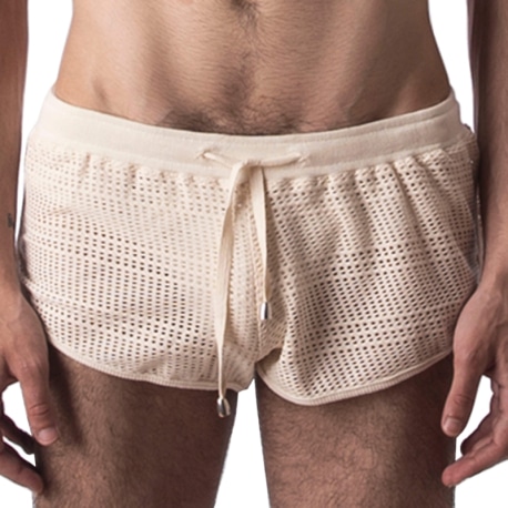 Barcode Aachet Mesh Shorts - Beige