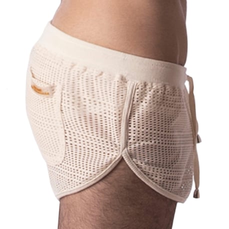 Barcode Aachet Mesh Shorts - Beige