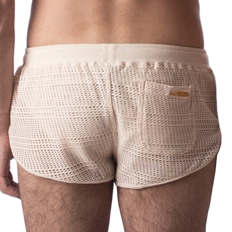 Barcode Aachet Mesh Shorts - Beige