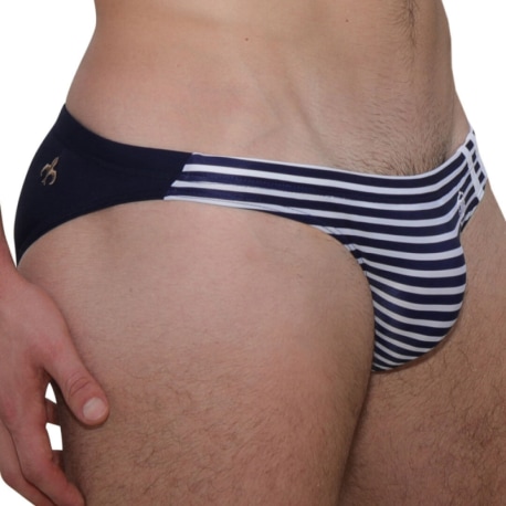 Marcuse Obelisk Swim Briefs - Navy Stripe