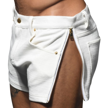 Andrew Christian Skinny Stretch Zip Shorts - White