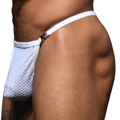 Andrew Christian Platinum Buckle Thong - White