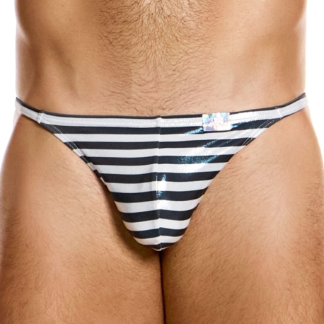 Modus Vivendi Laminated Swim Thong - Black - White Stripe