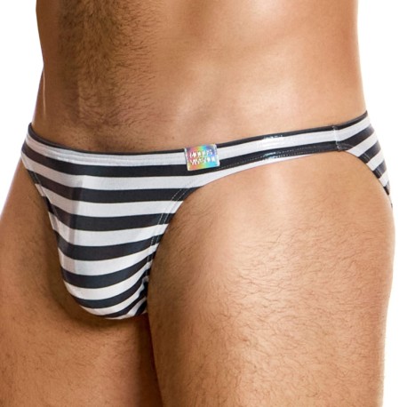 Modus Vivendi Laminated Low Cut Swim Briefs - Black - White Stripe