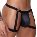 CandyMan Leatherette Garter Jockstrap - Black