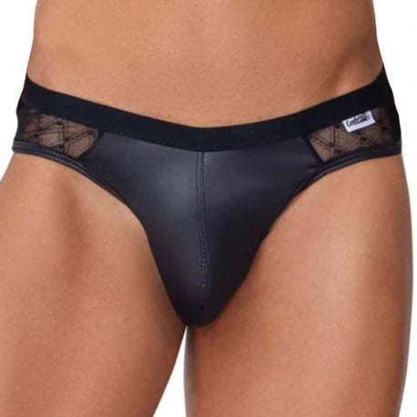 CandyMan Lace Leatherette Jockstrap - Black