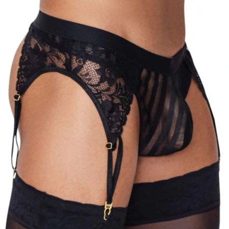 CandyMan Lace Garter Thong - Black