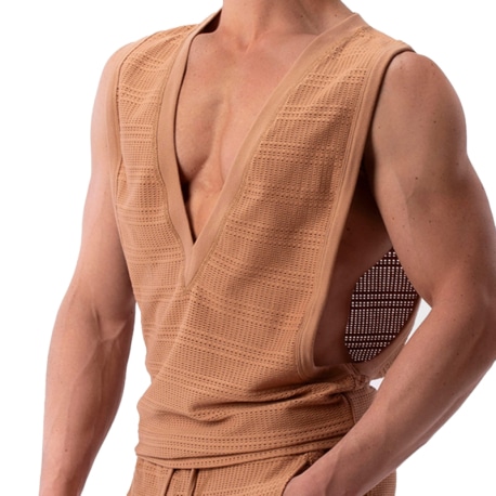 Barcode Mayo Mesh Tank Top - Brown