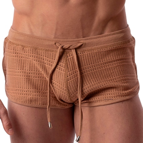 Barcode Aachet Mesh Shorts - Brown