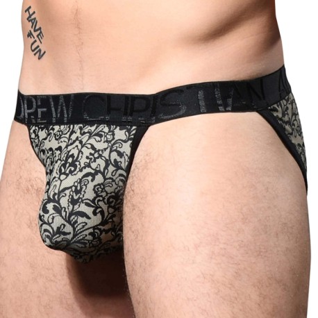 Andrew Christian Almost Naked Lace Print Briefs - Black - Beige