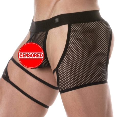 TOF Paris Circuit Fishnet Chaps Thong - Black