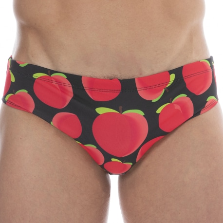 Barcode Bottom Swim Briefs - Black - Red