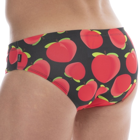 Barcode Slip de Bain Bottom Noir - Rouge